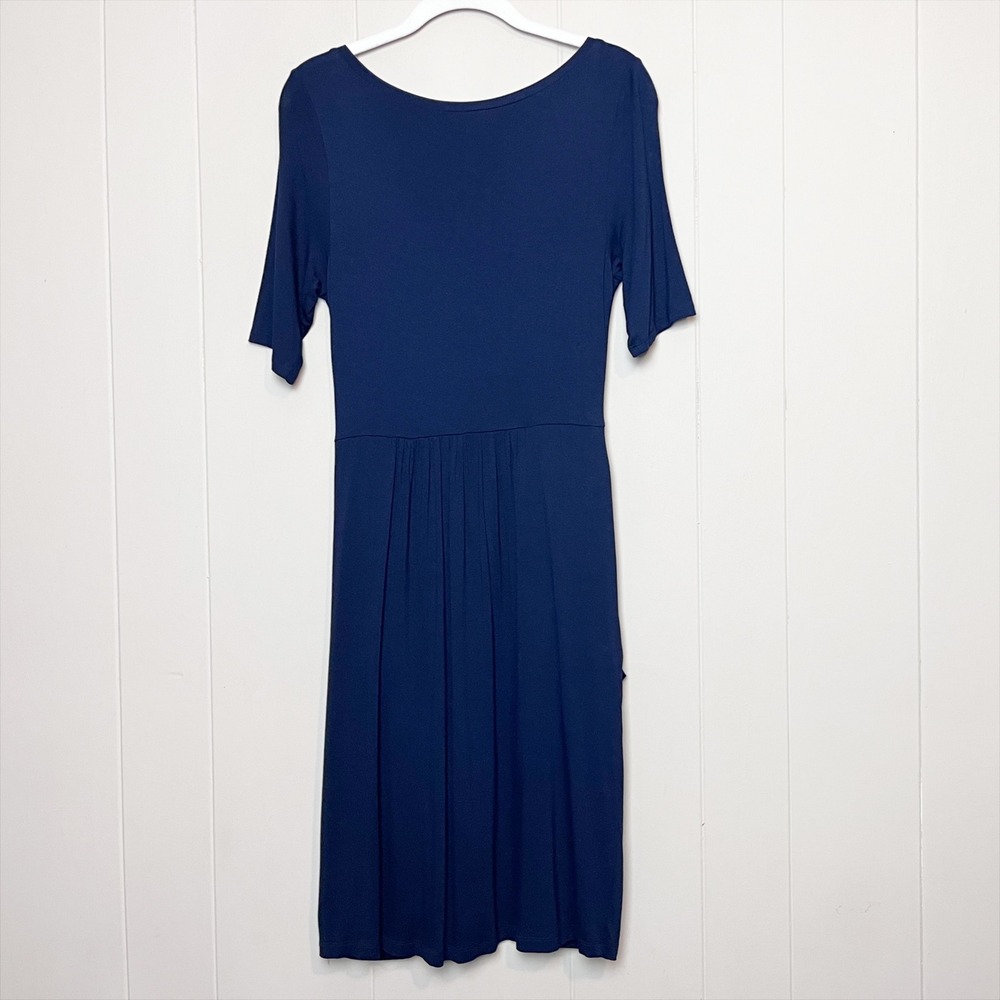 Anthropologie Meadow Rue Chignon Jersey Dress Small Navy Blue Twisted Pockets - Picture 5 of 9